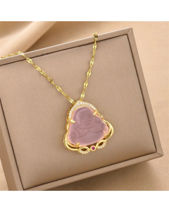 Jade Zircon Portrait Stainless Steel 18K Gold Plated Titanium Steel Pendant Necklace CA07831535