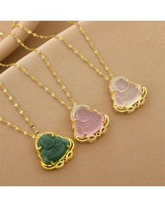 Wholesale Classical Portrait Stainless Steel 18K Gold Plated Jade Zircon Titanium Steel Pendant Necklace CA07831535
