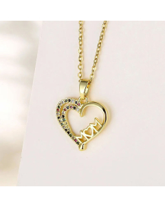 Wholesale Elegant Mom Letter Heart Shape Stainless Steel Titanium Steel 18K Gold Plated Zircon Necklace CA07831539
