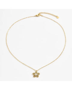 Wholesale Sweet Flower Stainless Steel 14K Gold Plated Artificial Rhinestones Pendant Necklace