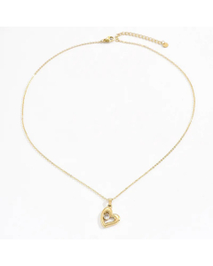Wholesale Elegant Heart Shape Stainless Steel 14K Gold Plated Artificial Rhinestones Pendant Necklace