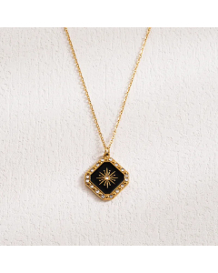 Cool Style Zircon Inlaid Square Stainless Steel 18K Gold Plated Pendant Necklace CA07831543