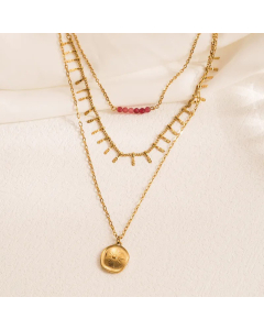 Wholesale Retro Layered Chian Round Stainless Steel Beaded Gold Plated Necklace CA07831544
