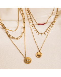 Wholesale Retro Layered Chian Round Stainless Steel Beaded Gold Plated Necklace CA07831544