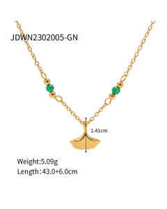 Wholesale INS Style Simple Style Classic Style Leaves Stainless Steel 18K Gold Plated Beads Pendant Necklace