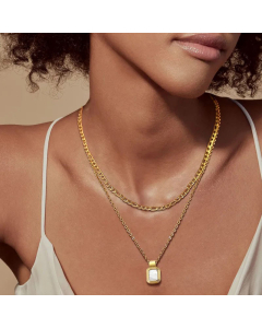 Wholesale INS Style Double Layer Square Pendent Stainless Steel Malachite Shell Pendant Necklace CA07831547