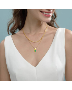 Double Layer Square Pendent Stainless Steel Malachite Shell Pendant Necklace CA07831547