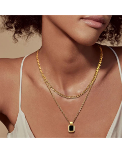 INS Style Double Layer Square Pendent Stainless Steel Malachite Shell Pendant Necklace CA07831547