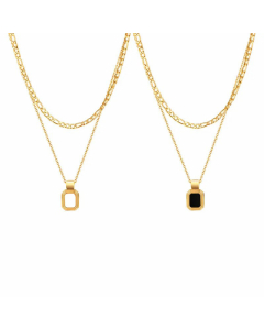 Wholesale INS Style Double Layer Square Pendent Stainless Steel Malachite Shell Pendant Necklace CA07831547