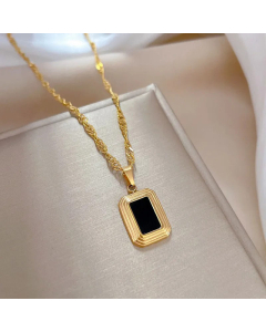 Wholesale Daily Style Shell Inlaid  Rectangle Titanium Steel Pendant Necklace CA07831552