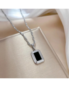 Daily Style Shell Inlaid  Rectangle Titanium Steel Pendant Necklace CA07831552