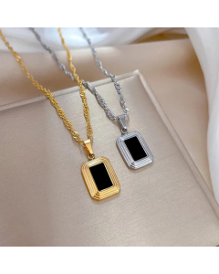 Wholesale Daily Style Shell Inlaid  Rectangle Titanium Steel Pendant Necklace CA07831552
