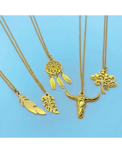 Wholesale Minimalism Leaves Feather Dreamcatcher Lucky Tree Titanium Steel Pendant Necklace CA07831555