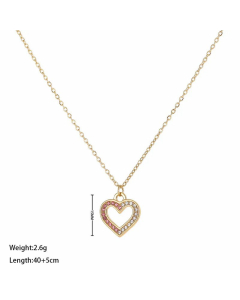 Wholesale Elegant Sweet Heart Shape Titanium Steel Inlay Rhinestones Pendant Necklace CA07831564
