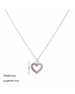 Elegant Sweet Heart Shape Titanium Steel Inlay Rhinestones Pendant Necklace Wholesale CA07831564