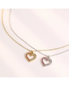 Wholesale Elegant Sweet Heart Shape Titanium Steel Inlay Rhinestones Pendant Necklace CA07831564