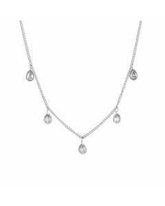 Wholesale Light Luxury Banquet Water Droplets Titanium Steel Plating Inlay Zircon Necklace CA07831565-Steel Color-White