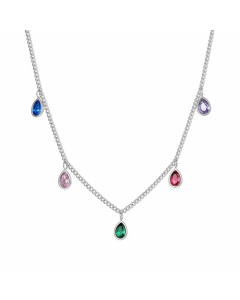 Wholesale Light Luxury Banquet Water Droplets Titanium Steel Plating Inlay Zircon Necklace CA07831565-Steel Color-Multi-color