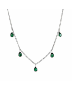 Wholesale Light Luxury Banquet Water Droplets Titanium Steel Plating Inlay Zircon Necklace CA07831565-Steel Color-Green