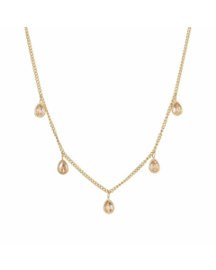 Wholesale Light Luxury Banquet Water Droplets Titanium Steel Plating Inlay Zircon Necklace CA07831565-Gold Color-White