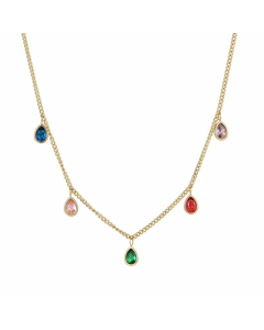 Wholesale Light Luxury Banquet Water Droplets Titanium Steel Plating Inlay Zircon Necklace CA07831565-Gold Color-Multi-color