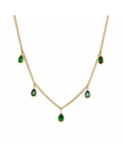 Wholesale Light Luxury Banquet Water Droplets Titanium Steel Plating Inlay Zircon Necklace CA07831565-Gold Color-Green
