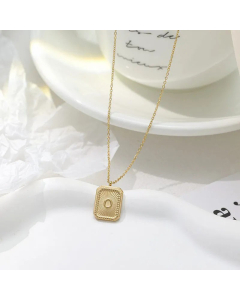 Hip-Hop Square Stripe Titanium Steel Plating 18K Gold Plated Pendant Necklace