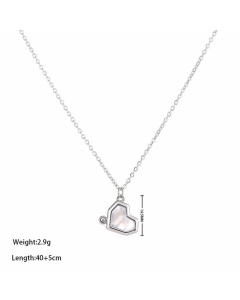 Novlty Sweet Heart Shape Titanium Steel Inlay Shell Zircon Pendant Necklace CA07831567