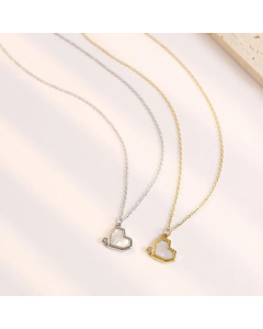 Wholesale Novlty Sweet Heart Shape Titanium Steel Inlay Shell Zircon Pendant Necklace CA07831567