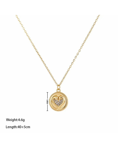 Wholesale Casual Round Heart Shape Titanium Steel Inlay Rhinestones Pendant Necklace CA07831568