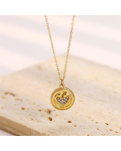 Wholesale Casual Round Heart Shape Titanium Steel Inlay Rhinestones Pendant Necklace CA07831568