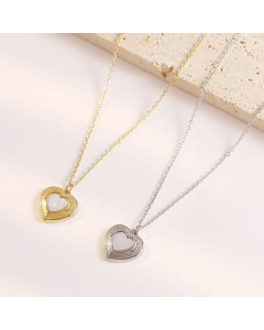 Wholesale Sweet Heart Shape Pendant Titanium Steel Inlay Shell Necklace CA07831573