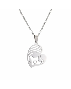 Wholesale MAMA Human Heart Shape Stainless Steel Plating Pendant Necklace CA07831582-Steel Color-01