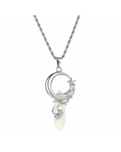 Protein Ethnic Style Star Moon Stainless Steel Natural Stone Plating Pendant Necklace CA07831585