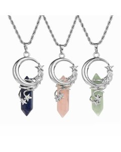 Wholesale Necklace Ethnic Style Star Moon Stainless Steel Natural Stone Plating Pendant Necklace CA07831585