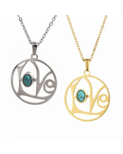 Wholesale Simple Style Love Stainless Steel Inlay Turquoise Pendant Necklace CA07831586