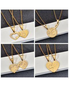 Wholesale Couple Chain Romantic Heart Shape Notes Key Lock Stainless Steel Pendant Necklace CA07831587