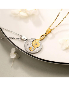 Romantic Round Notes Stainless Steel Inlay Rhinestones Pendant Necklace CA07831592