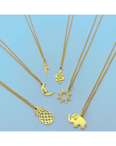 Wholesale Minimalism Elephant Pineapple Snake Moon Sun Pendant Titanium Steel Necklace CA07831594