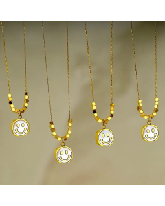 Basic Smiley Face Titanium Steel Patchwork Pendant Necklace