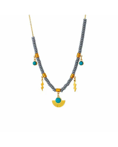 Wholesale Vintage Style Round Sector Lightning Titanium Steel 18K Gold Plated Turquoise Necklace