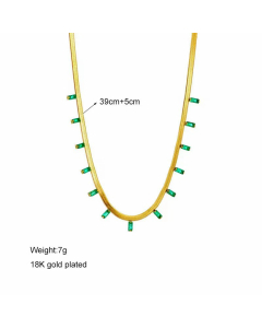 Wholesale Elegant Rectangle Stainless Steel 18K Gold Plated Rhinestones Necklace