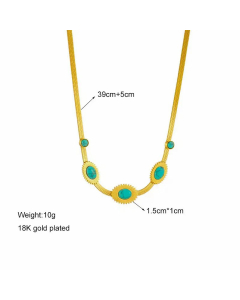 Wholesale Retro Oval Titanium Steel 18K Gold Plated Turquoise Necklace