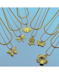 Wholesale Flower Butterfly Ginkgo Leaf Dragonfly Titanium Steel Layered Necklaces CA07831613