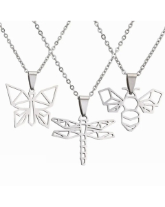 Wholesale Hollow Out Frog Butterfly Bee Dragonfly Stainless Steel Pendant Necklace CA07831615