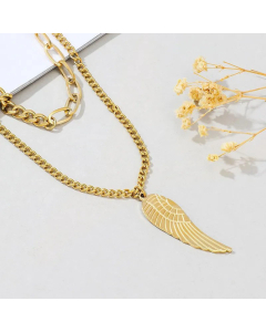 Wholesale Hip-Hop Wings Pendant Stainless Steel Layered Necklaces CA07831617