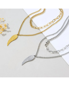 Wholesale Hip-Hop Wings Pendant Stainless Steel Layered Necklaces CA07831617