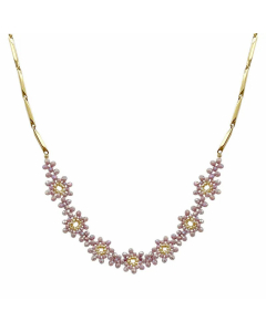 Wholesale Sweet Flower Stainless Steel Artificial Crystal 14K Gold Plated Necklace