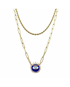 Wholesale Classic Style Devil'S Eye Stainless Steel 14K Gold Plated Zircon Layered Necklaces