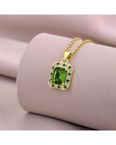 Wholesale Zircon Inlaid Square Titanium Steel Plating 18K Gold Plated Pendant Necklace CA07831623